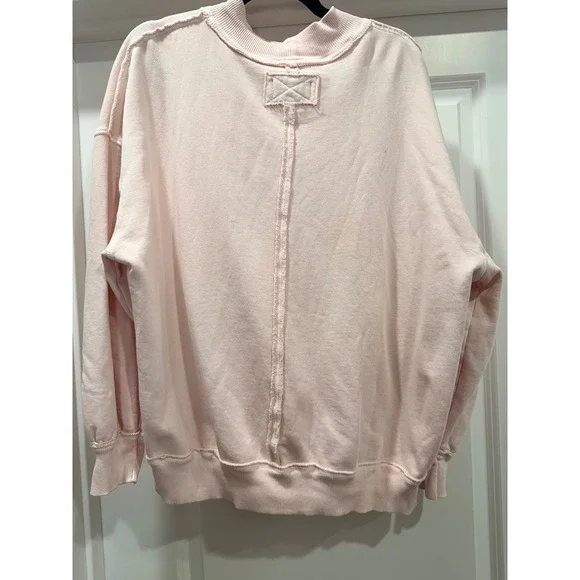 WE THE FREE Pink Mock Neck Ribbed Long Sleeve Oversized Sweatshirt Women S - Picture 7 of 10